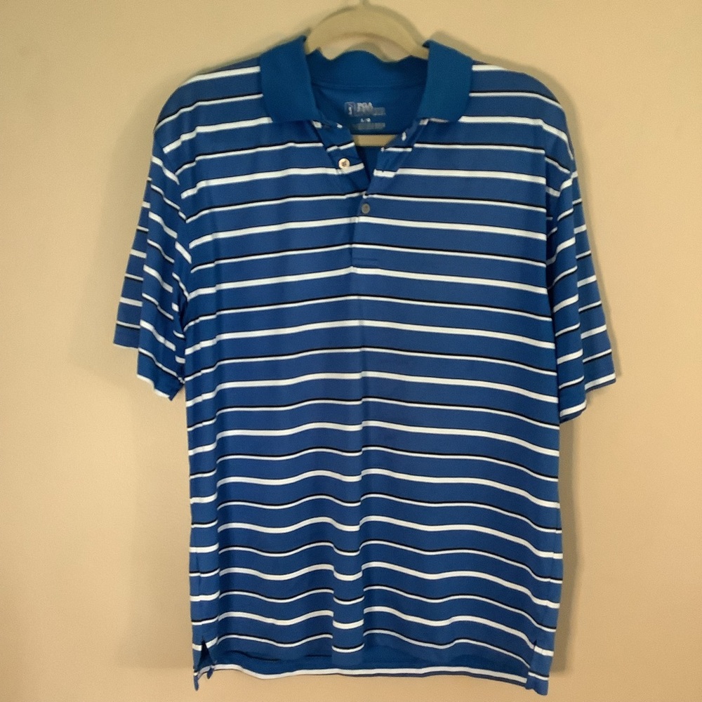 PGA TOUR STRIPE‎ SHORT SLEEVE GOLF POLO SHIRT sz L Pre-owned